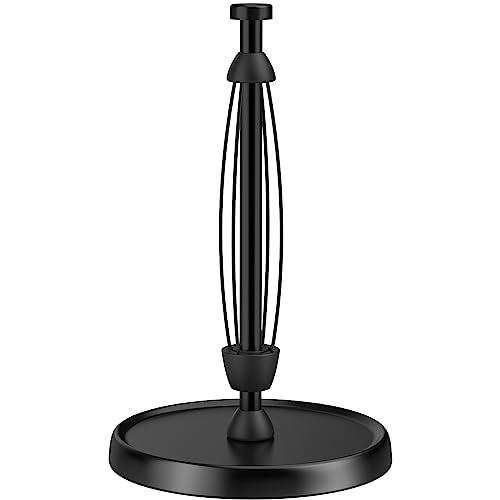 Paper Towel Holder Countertop, One-Handed Tear, Stainless Steel, Weighted Base, Black, Paper Towel Roll Holder Stand with Ratchet Mechanism for Kitchen Bathroom Farmhouse Essentials Decor Accessories