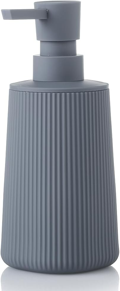 Small Soap Dispenser for Bathroom and Kitchen, Modern Farmhouse Striped Style Plastic Hand Soap Dish Soap Dispenser with Pump Matte Black