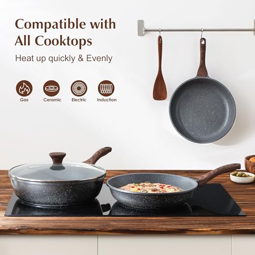 SENSARTE Nonstick Frying Pan Skillet, Swiss Granite Coating Omelette Pan, Healthy Stone Cookware Chef's Pan, PFOA Free (8/9.5/10/11/12.5 Inch) (9.5 Inch)
