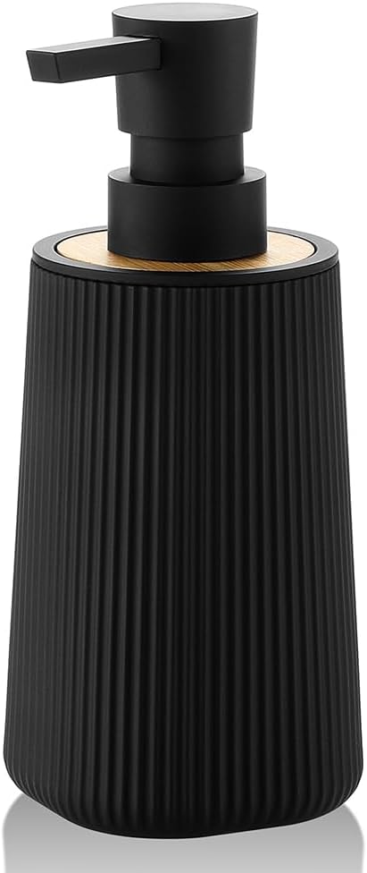 Small Soap Dispenser for Bathroom and Kitchen, Modern Farmhouse Striped Style Plastic Hand Soap Dish Soap Dispenser with Pump Matte Black