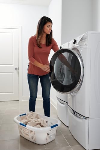 Rubbermaid Large Hip-Hugger Laundry Basket/Hamper, 1.5-Bushel, White, Stackable Storage Bin/Organizer for Bathroom/Bedroom/Dorm/Home