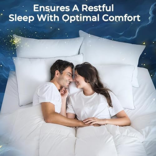 Sasttie Bed Pillows for Side, Back, and Stomach Sleepers - Oeko-Tex Certified Down Alternative Plump Filling - Hotel Quality and Machine Washable, White, Queen Size Set of 2