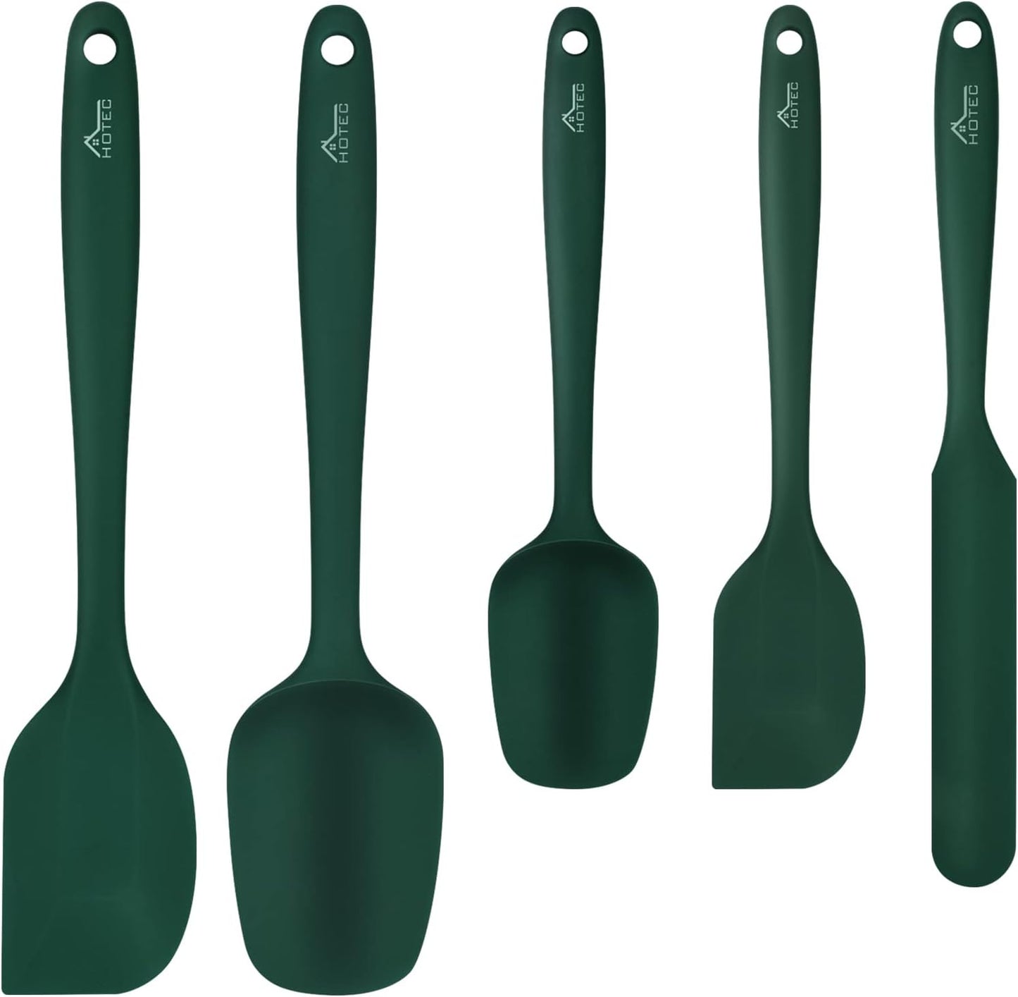 HOTEC Heat Resistant 600℉ Food Grade Silicone Rubber Spatula Set for Baking, Cooking, and Mixing Non Stick Dishwasher Safe BPA-Free Multicolor Set of 5
