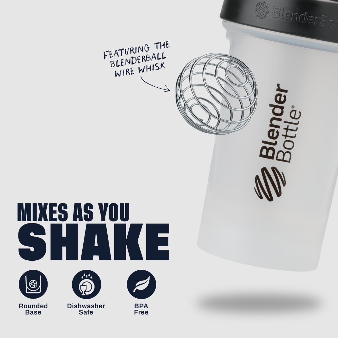 BlenderBottle Classic V2 Shaker Bottle, 20oz, Clear/Black