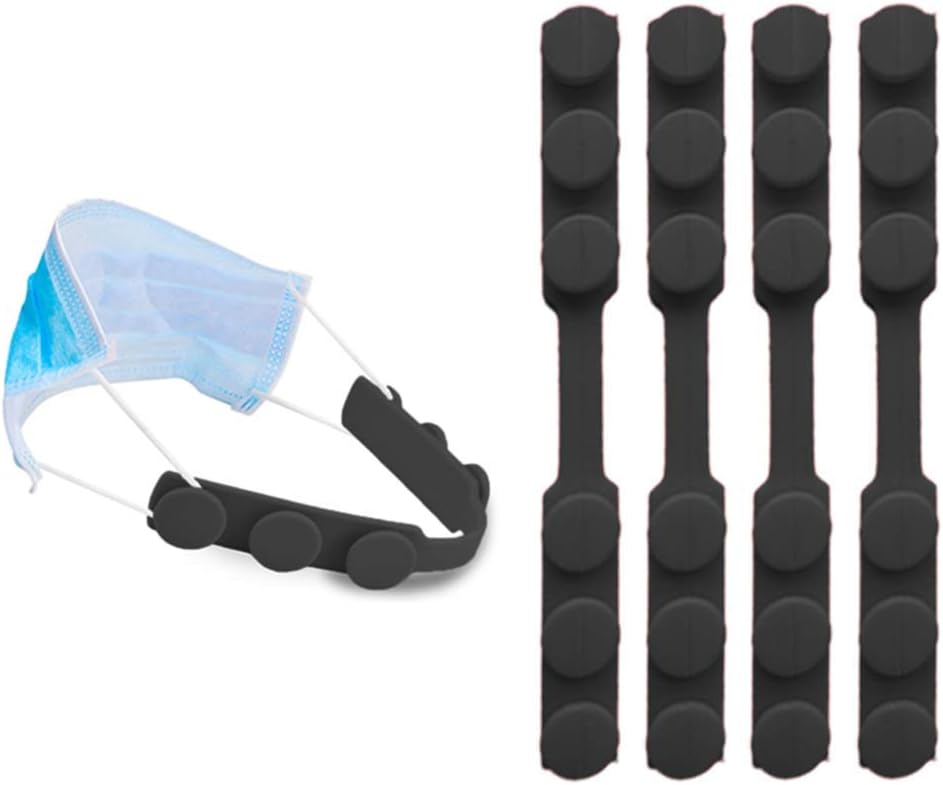 4 PCS Black Extended Silicone Bands Anti-Tightening Strap for Masks
