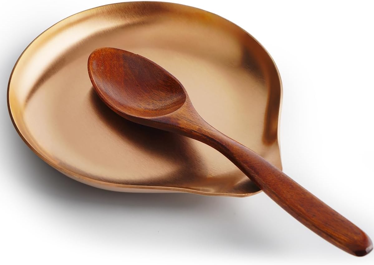 VanlonPro Stainless Steel Spoon Rest, Spatula Ladle Holder, Stainless Steel Utensil Spoon Rest Holder, Brushed Finish, Dishwasher Safe 9.8 x 3.7 Inch (Gold 1PC)