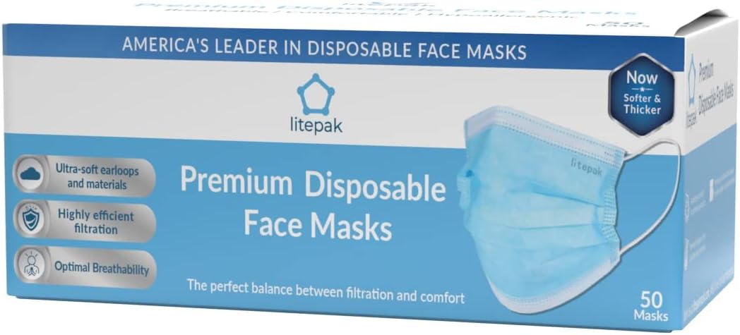 Litepak 2000pcs 3-Ply Black Disposable Face Masks Adult Size