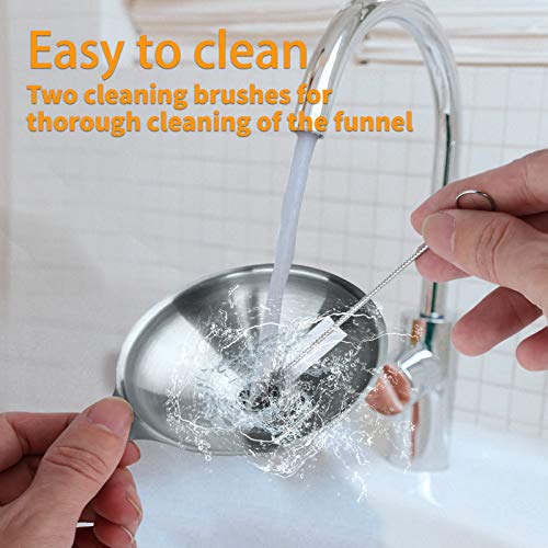 Metal Stainless Steel Funnel, Large Medium Small Funnel Set of 3, Food Grade Mini Funnels for Kitchen Use Filling Bottles Flask Cooking, 2 Brushes YLYL