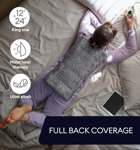GENIANI Electric Heating Pad for Back Pain & Cramps Relief, Electric Throw, Auto Shut Off, Machine Washable, Moist Heat Pad for Neck & Shoulder - Valentines Day Gifts for Her (12ร24", Tabby Gray)