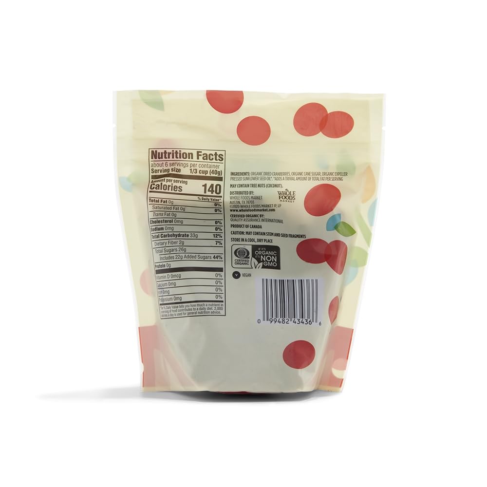 365 by Whole Foods Market, Organic Dried Sweetened Cranberries, 8 Ounce, Perfect for Healthy Snacks and Baking