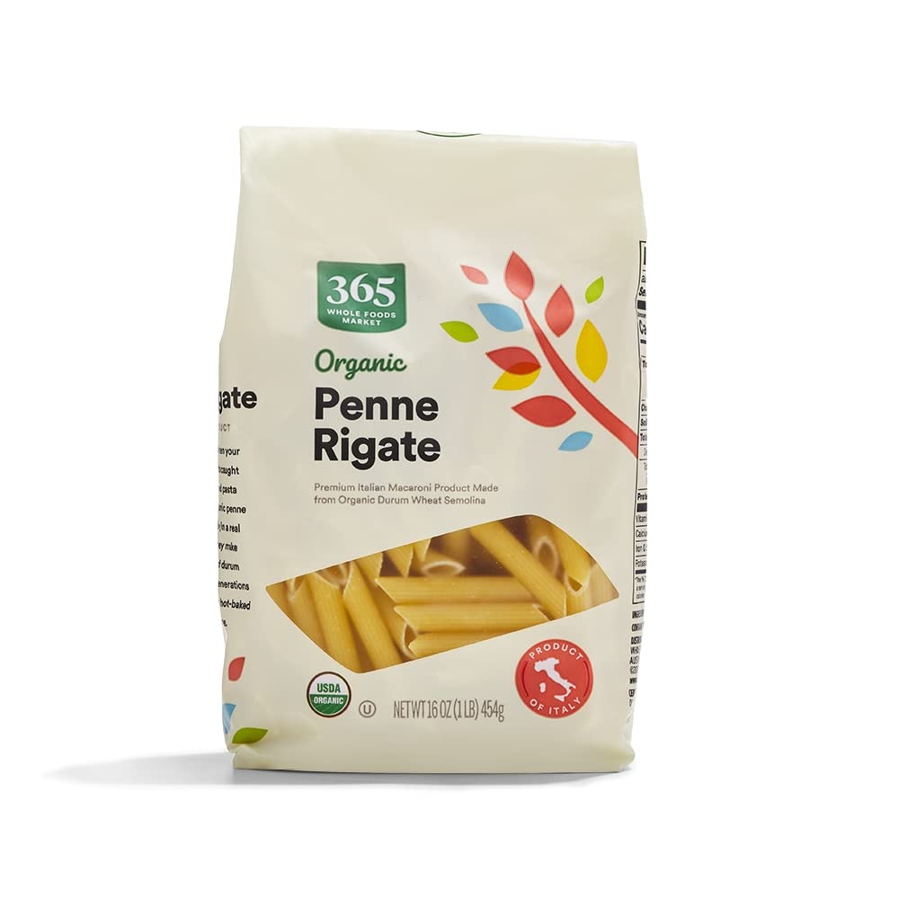 365 Organic Penne Rigate Pasta, 16 Ounces, Italian Durum Wheat Semolina, Made in Italy