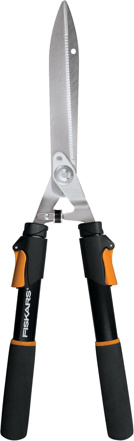Fiskars Power-Lever Hedge Shears - 25"-33" Extendable Handle - Plant Cutting Scissors - Yard and Garden Tools - Orange/Black