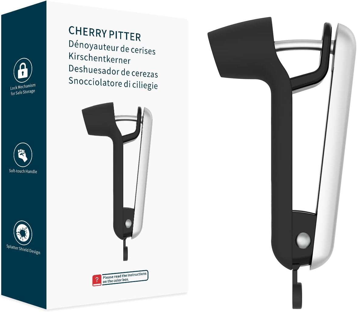 KITCHENDAO Cherry Pitter Tool, Cherry Core Remover | Larger Cross-Pitting Head, Safety Lock, Non-Slip Soft-touch Handle, Dishwasher Safe