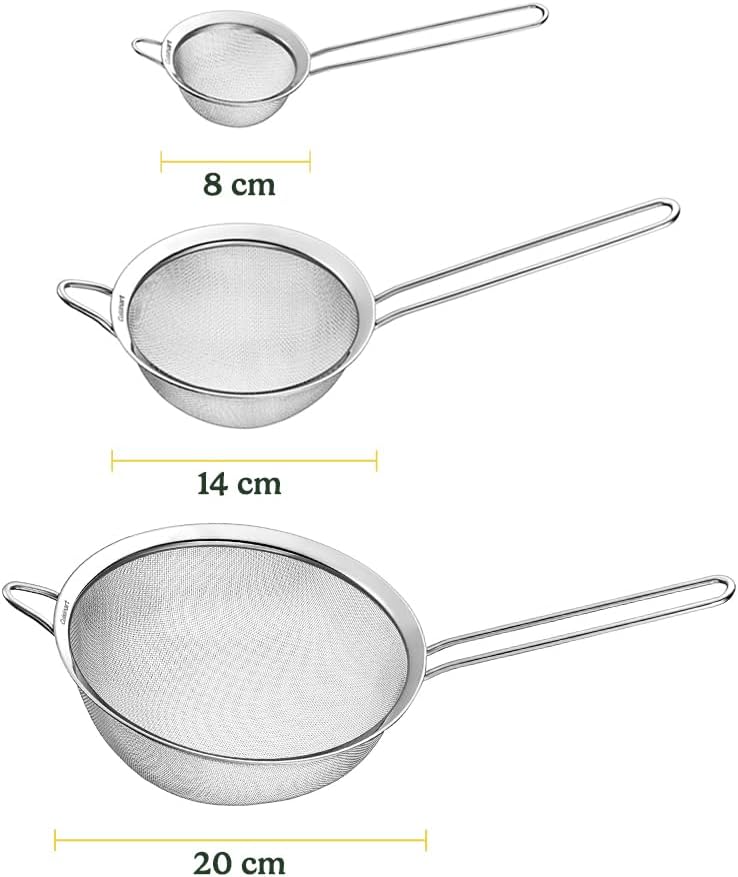 Cuisinart Mesh Strainers, Stainless Steel, Dishwasher Safe, 3-Count | CTG-00-3MS, fine mesh kitchen strainers in 3 sizes, can be used as a pasta strainer, rice strainer, spaghetti strainer