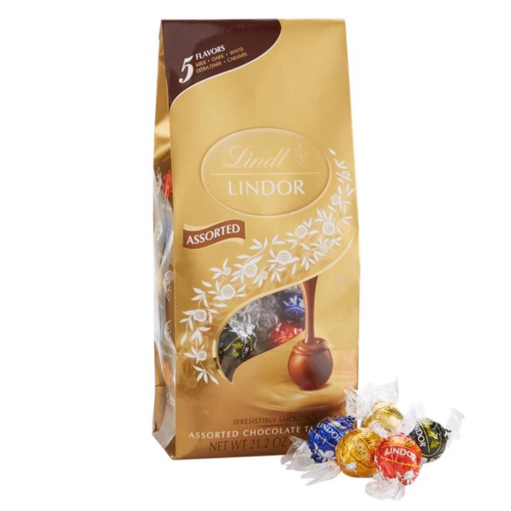 Lindt LINDOR Assorted Chocolate Candy Truffles, Chocolate with Smooth, Melting Truffle Center, 15.2 oz. Bag