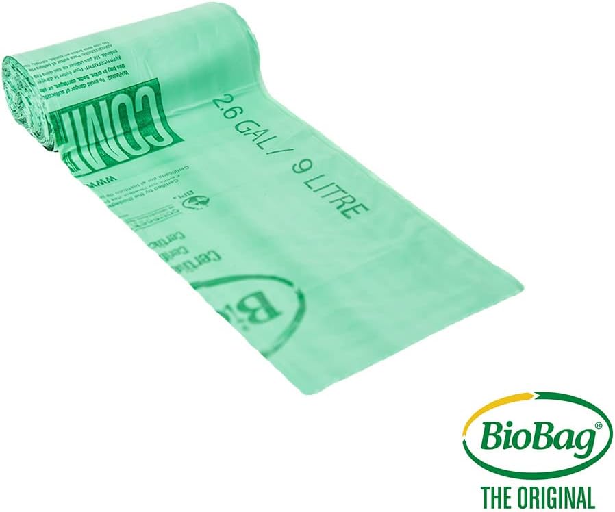 2.6 Gallon Compostable Food Scrap Bags by BioBag, 100 Count, BPI Certified, Meets ASTM D6400 Standards, Made in USA, Kitchen Counter Bin Liners