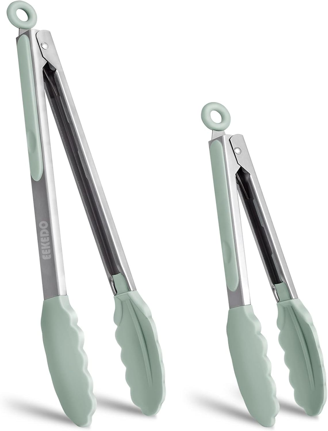 Tongs for Cooking, 600ºF High Heat-Resistant Stainless Steel Kitchen Tongs with Silicone Tips, Non Scratch, Locking Tong for BBQ Grilling Air Fryer Food Salads, Set of 2 (9" and 12") Navy Blue