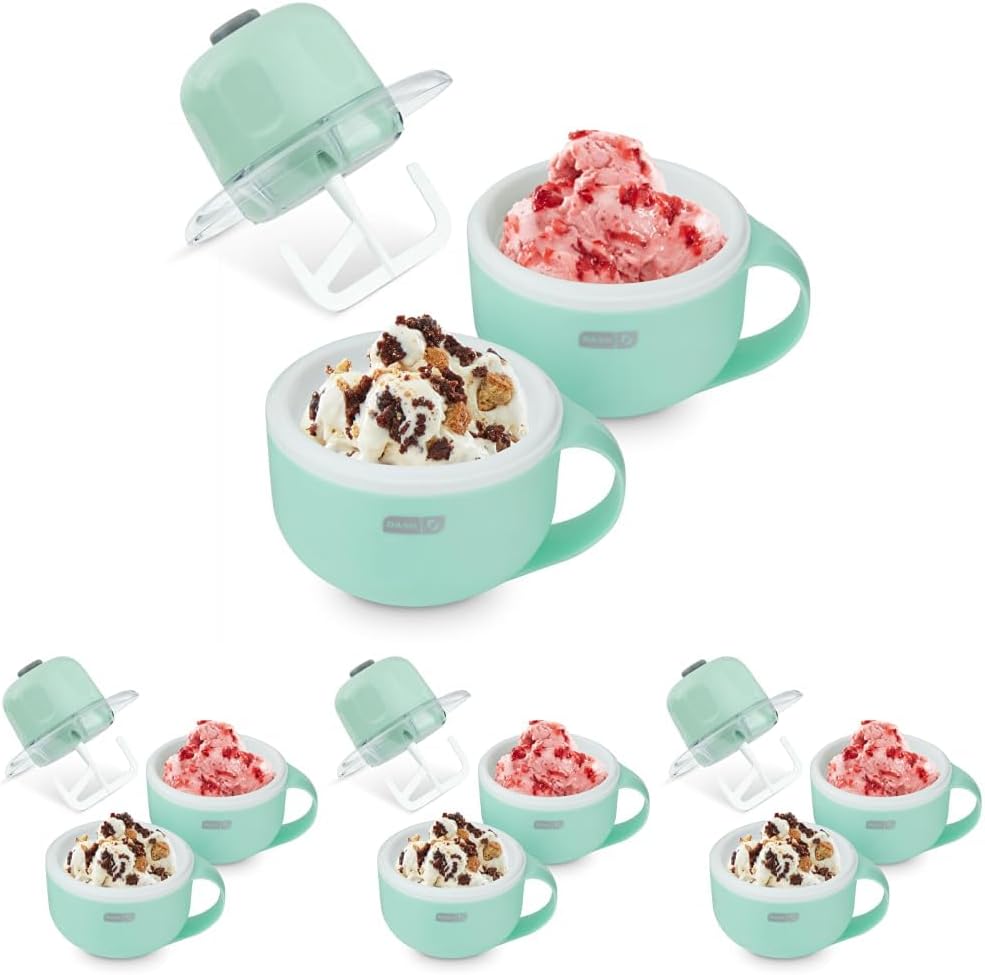 Dash My Mug Ice Cream Maker Bundle, 2 Half-Pint Freezer Mugs, Aqua | Electric Soft Serve Ice Cream Machine Set, Ingredient Chute, Single Serve Freezer Bowls, Countertop Frozen Treat Maker