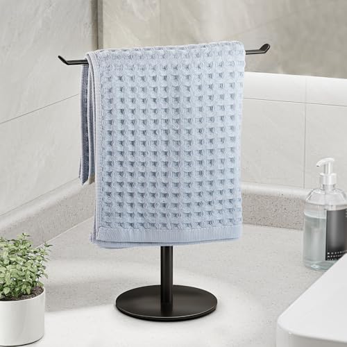 Towel Rack T-Shape Hand Holder for Bathroom,Headband and Lightweight Bathroom Racks,Kitchen Black Holder,Stainless Steel Waterproof Counter Organizer