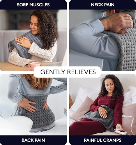 GENIANI Electric Heating Pad for Back Pain & Cramps Relief, Electric Throw, Auto Shut Off, Machine Washable, Moist Heat Pad for Neck & Shoulder - Valentines Day Gifts for Her (12ร24", Tabby Gray)