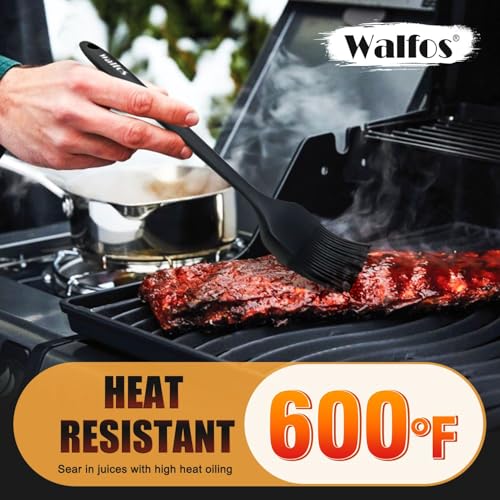 Walfos 600°F Heat Resistant Silicone Basting Brushes BPA Free Pastry Brush, Spread Oil Butter Sauce for BBQ Grill Baking Kitchen Cooking, Dishwasher Safe (2 SIZE)