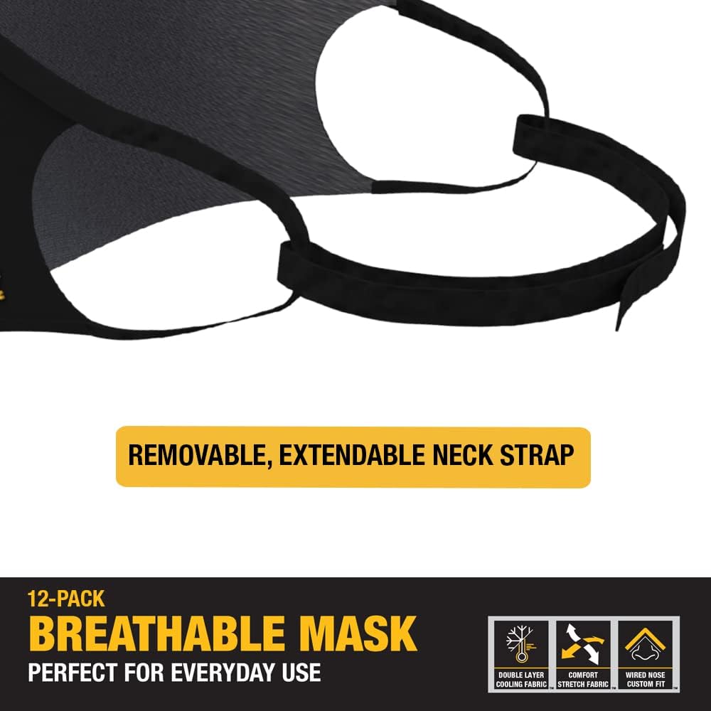 DEWALT Black Face Masks, Adjustable Fit, Breathable Reusable Cooling