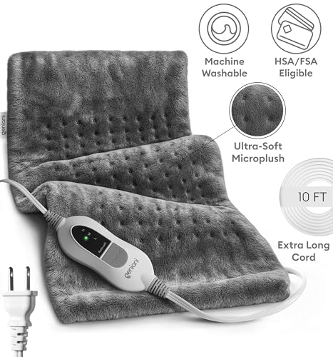 GENIANI Electric Heating Pad for Back Pain & Cramps Relief, Electric Throw, Auto Shut Off, Machine Washable, Moist Heat Pad for Neck & Shoulder - Valentines Day Gifts for Her (12ร24", Tabby Gray)