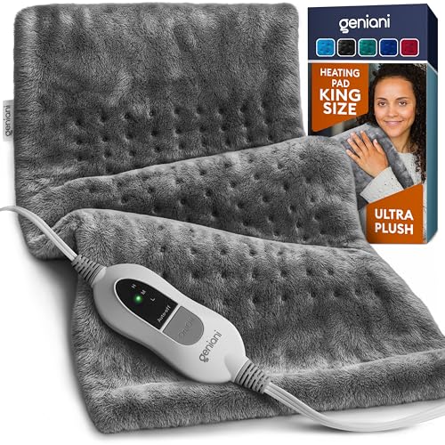 GENIANI Electric Heating Pad for Back Pain & Cramps Relief, Electric Throw, Auto Shut Off, Machine Washable, Moist Heat Pad for Neck & Shoulder - Valentines Day Gifts for Her (12ร24", Tabby Gray)