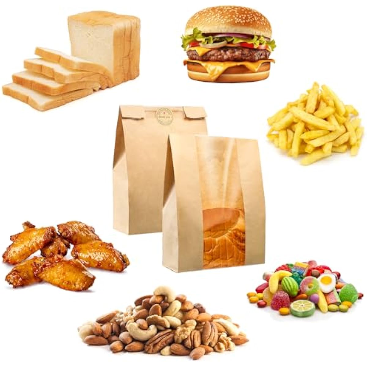 50 Pcs Bread Bags for Homemade Bread, Sourdough Paper With Window, 50% Thicker 13.7x8.2x3.7in A Large Bakery Bags Used for Storage Cookies & Snacks, 60 Cute Sealing Stickers With Ties
