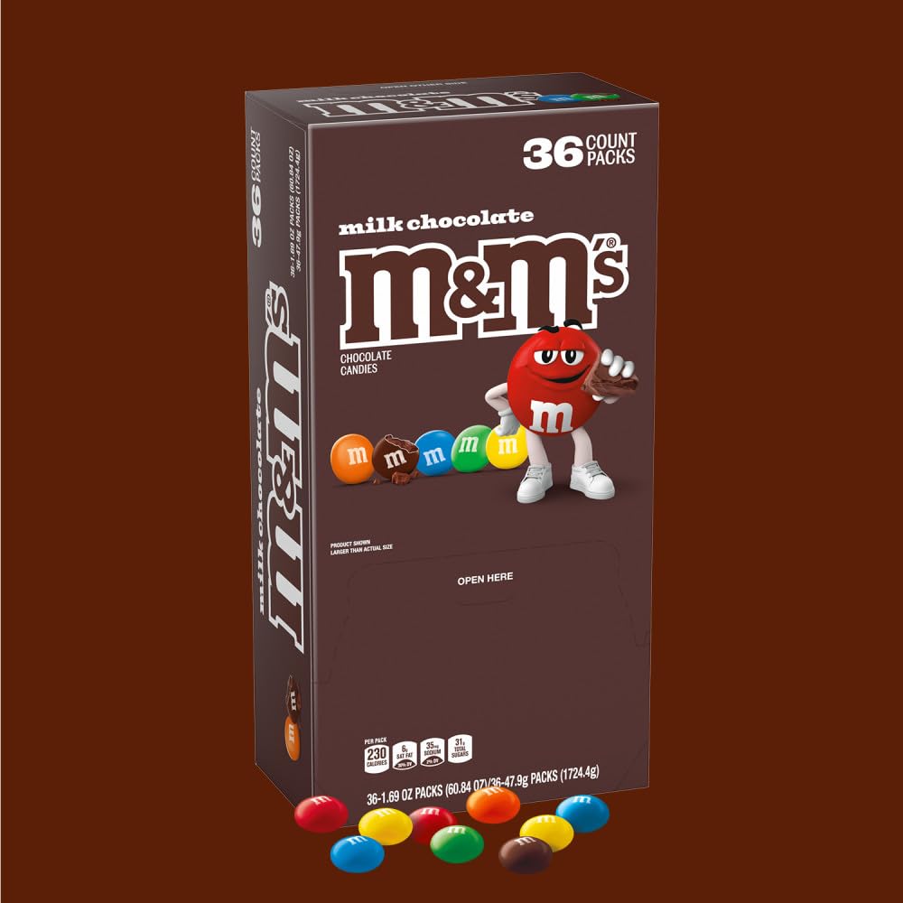 M&M'S Milk Chocolate Candy, Full Size, 1.69 oz Bag (Pack of 36)