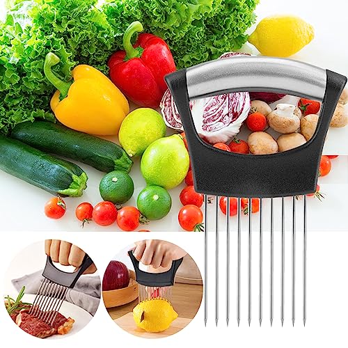 JAYVAR Onion Holder for Slicing, Onion Cutter Vegetable Chopper, Stainless Steel Tomato Slicer Vegetable Cutter for Potato, Avocados, Eggs, Food Slicer Assistant Tool for Fruit Lemon and Meat
