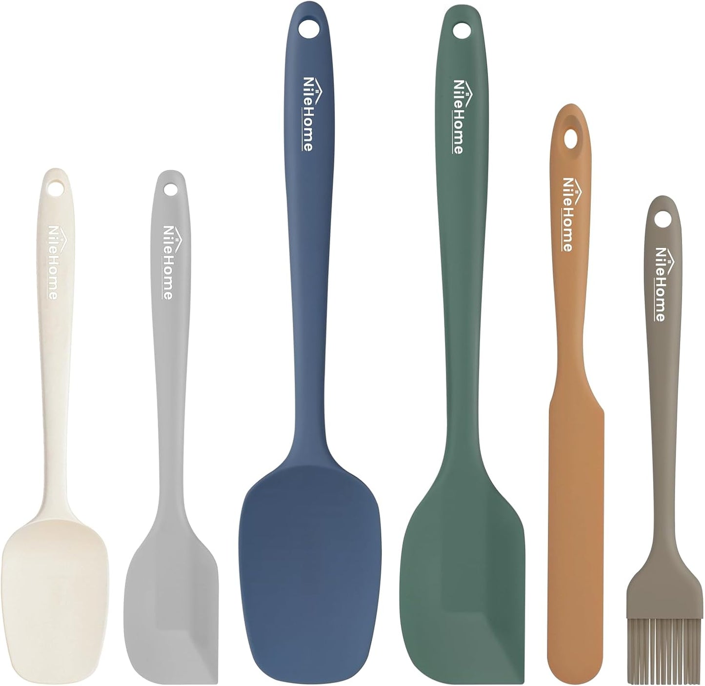 NileHome Silicone Spatula Set, 6 Pieces Food Grade Kitchen Utensils with Silicone Brush Heat Resistant Up to 600°F Dishwasher Safe BPA-Free Rubber Spatula for Scraping, Baking, Cooking, Mixing-Black