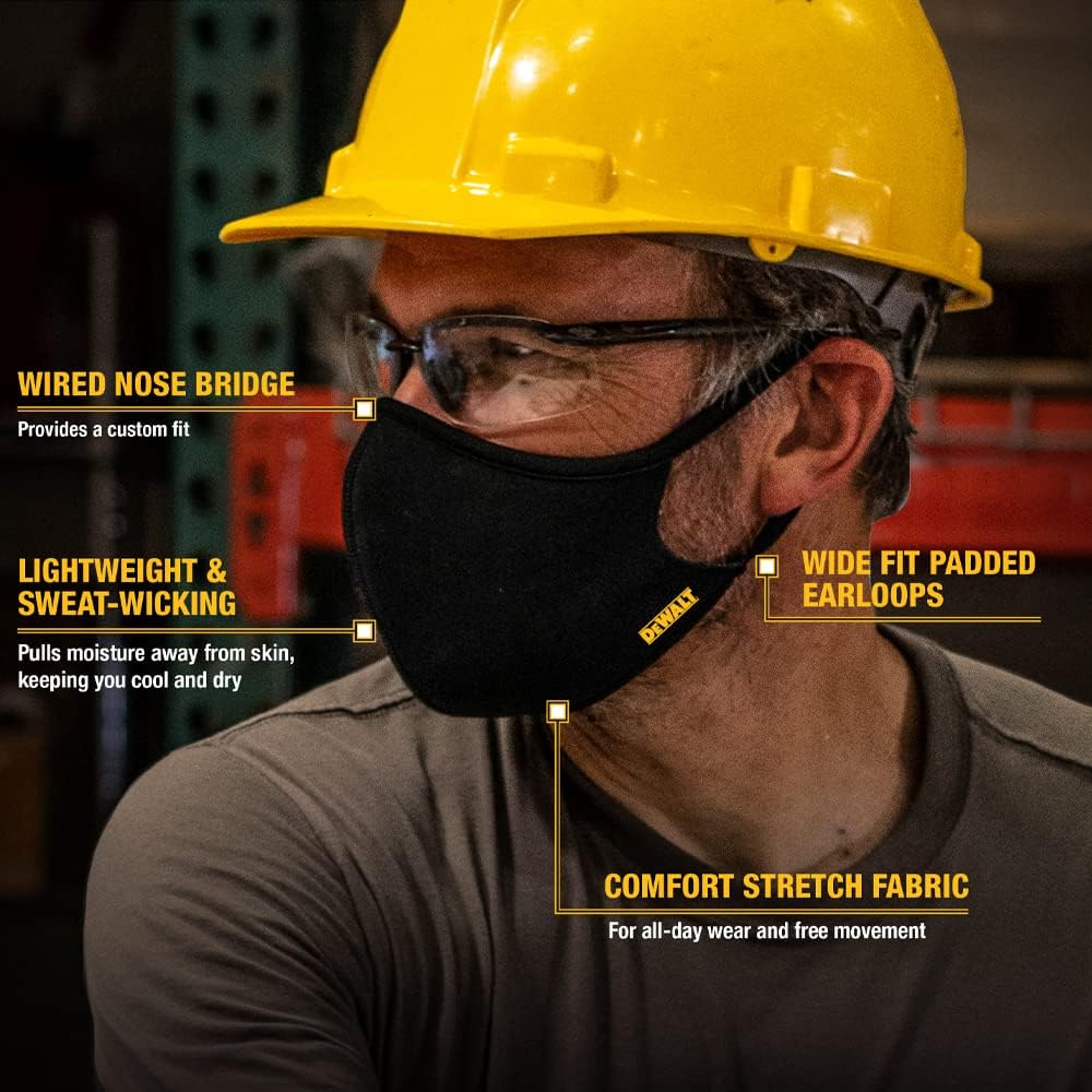 DEWALT Black Face Masks, Adjustable Fit, Breathable Reusable Cooling