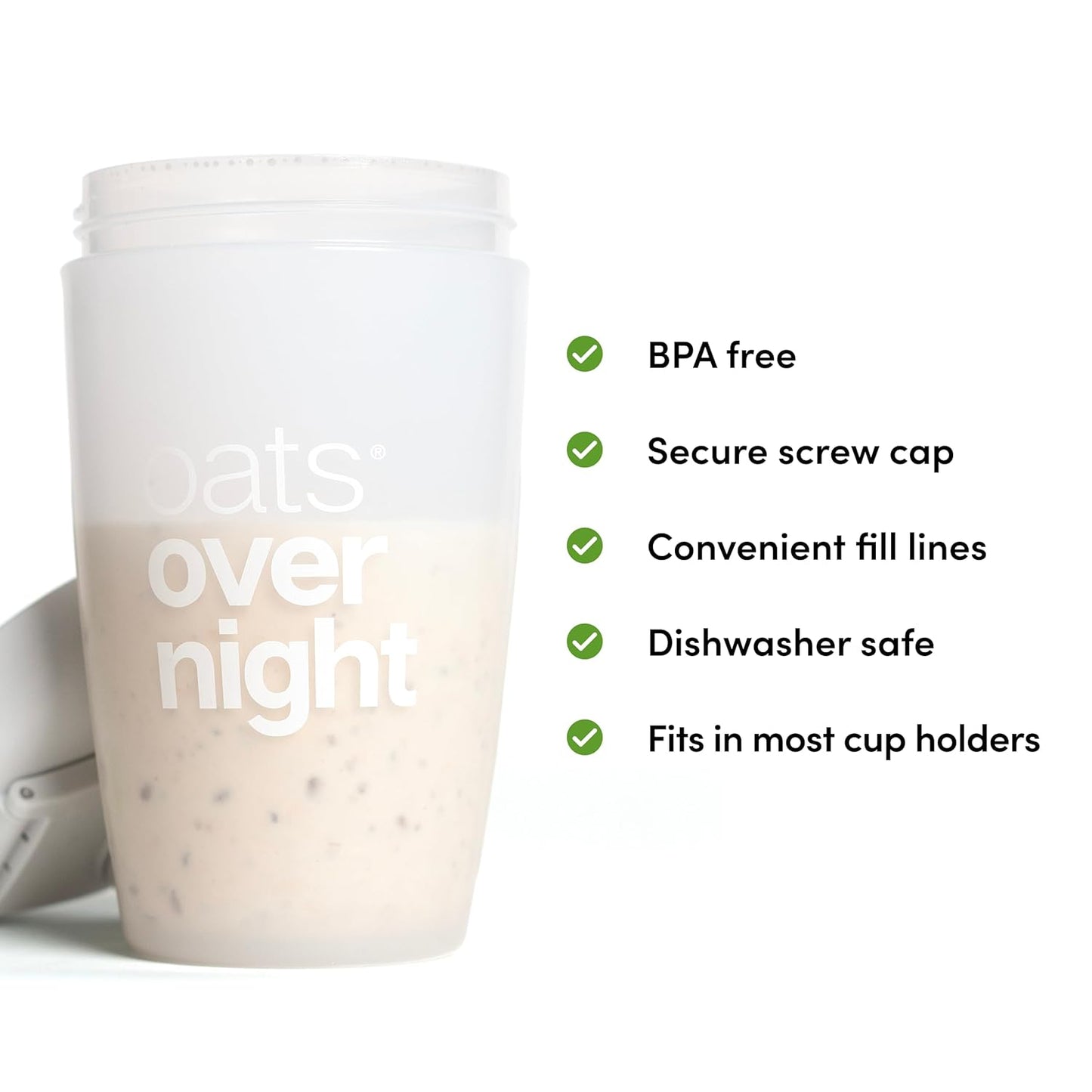 Oats Overnight Leakproof Shaker Bottle - 8oz Fill Line, Dishwasher Safe