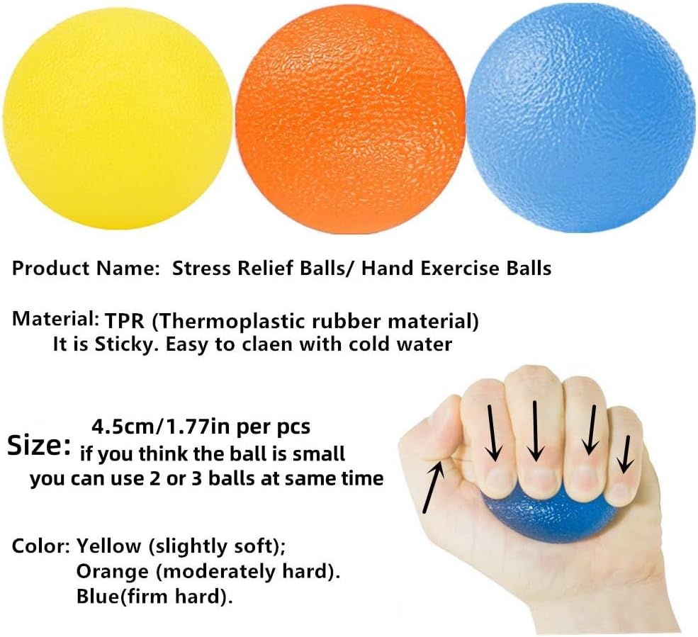 3 Resistance Hand Therapy Balls, Stress Relief Squeeze Balls for Physical Therapy