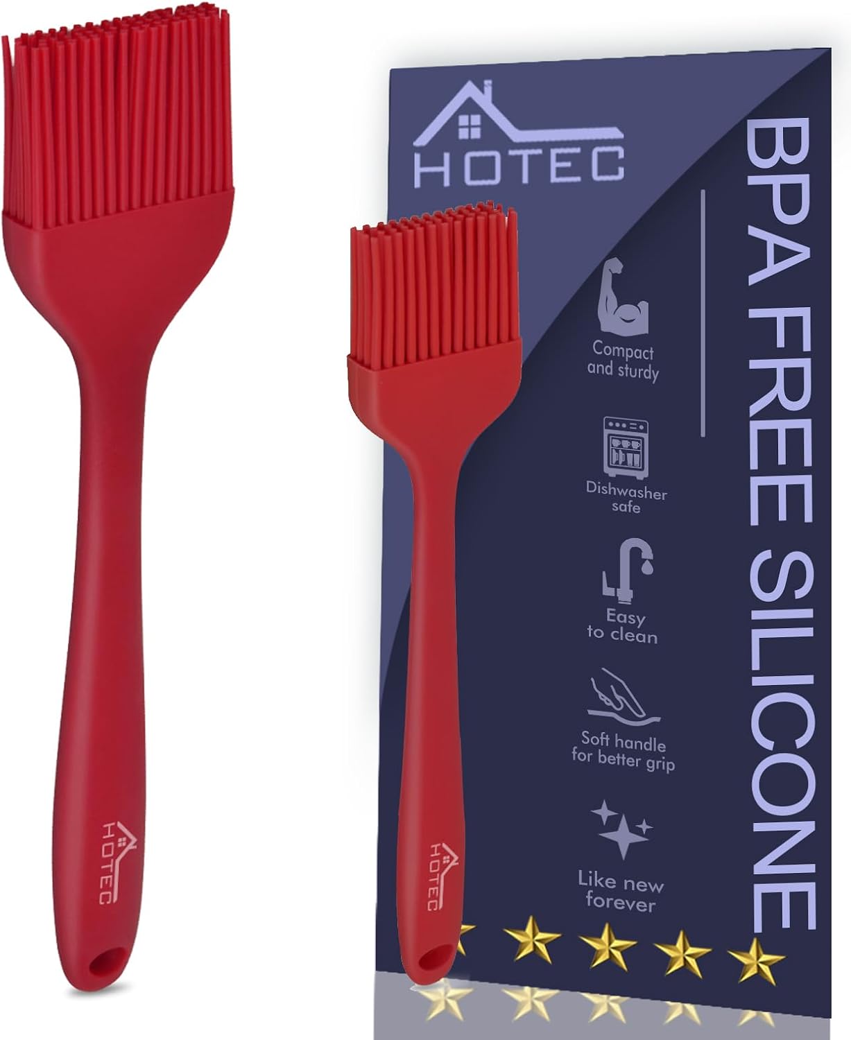 HOTEC 600℉ Heat Resistasnt Basting Brushes, BPA Free Silicone Pastry Brush, Spread Oil Butter Sauce Marinades for BBQ Grill Barbecue Baking Kitchen Cooking Dishwasher Safe (Black 2)
