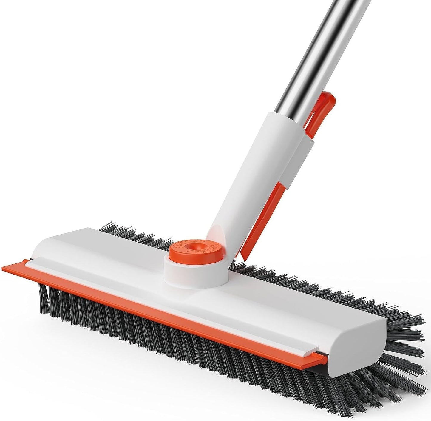 AIR U+ Floor Scrub Brush with Long Handle, 3-in-1 Rotating Head & Squeegee | Stiff Dual-Sided Bristles for Shower, Bathroom, Kitchen and Patio, 30–50 In Handle for Easier Stand-up Cleaning, Gray