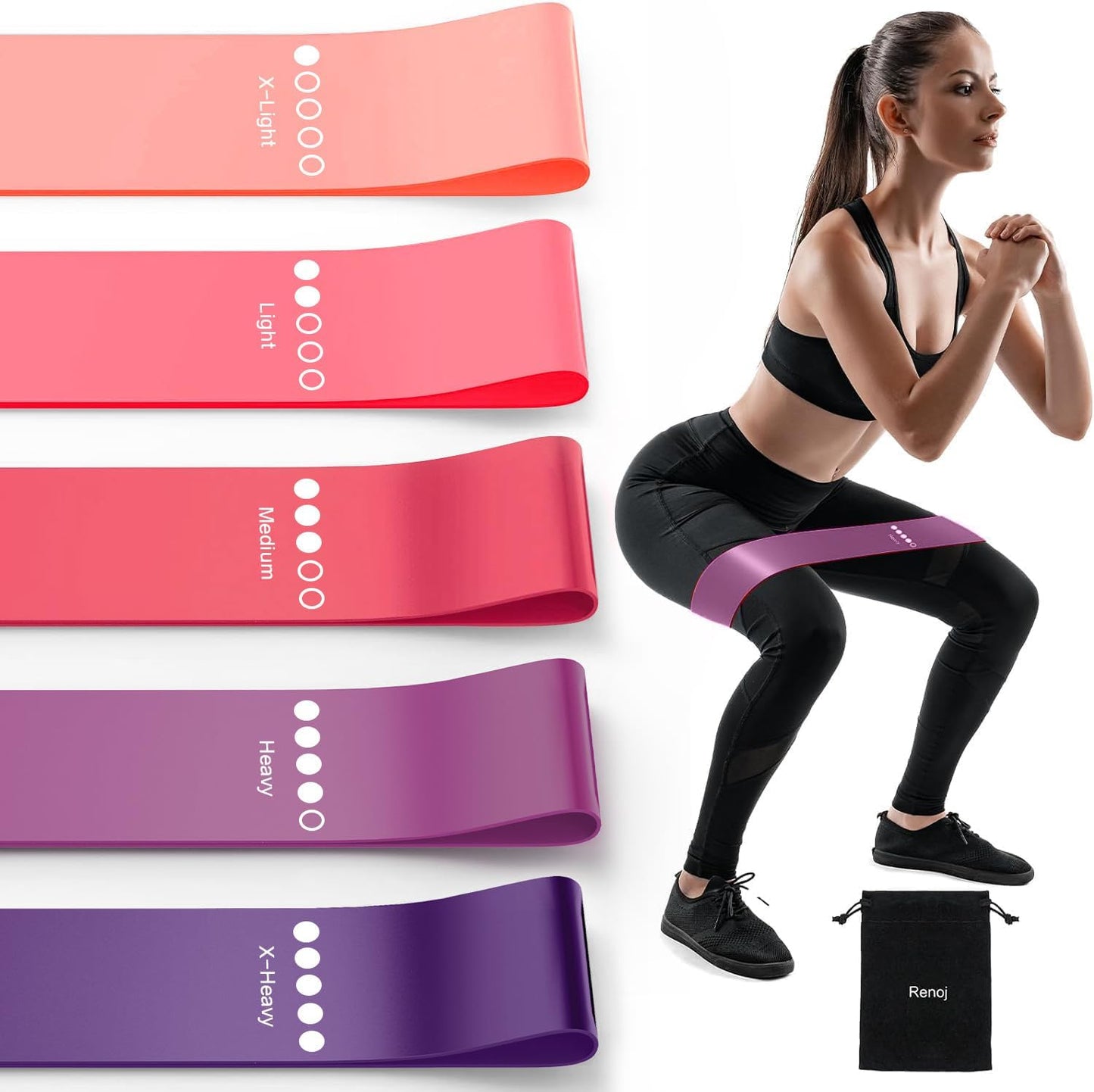 5-Pack Resistance Bands for Strength Training, Stretching, Pilates & Yoga