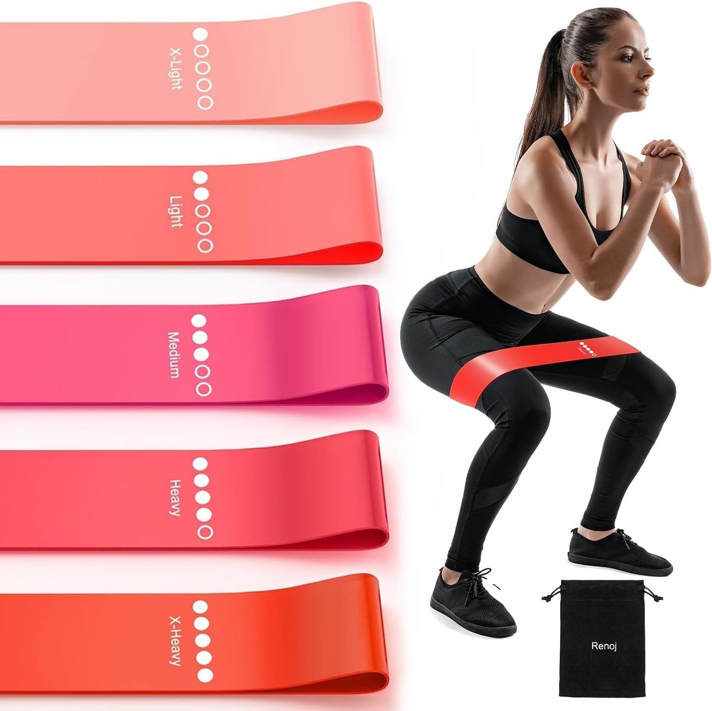 5-Pack Resistance Bands for Strength Training, Stretching, Pilates & Yoga