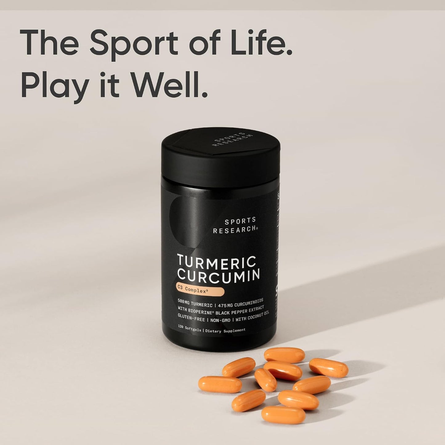 Sports Research Turmeric Curcumin C3 Complex Softgels with BioPerine and Organic Coconut Oil