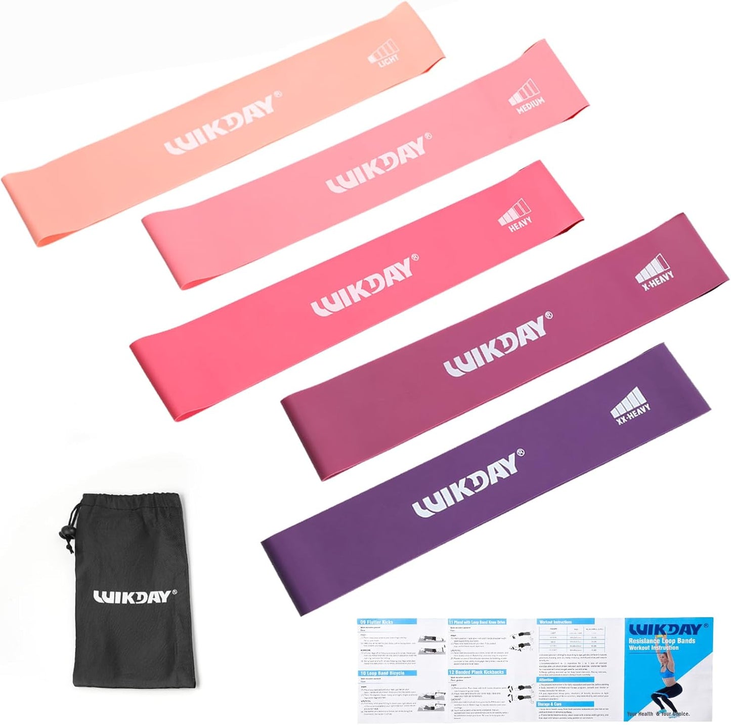 WIKDAY Resistance Bands Set of 5 for Men Women Exercise Loop Bands
