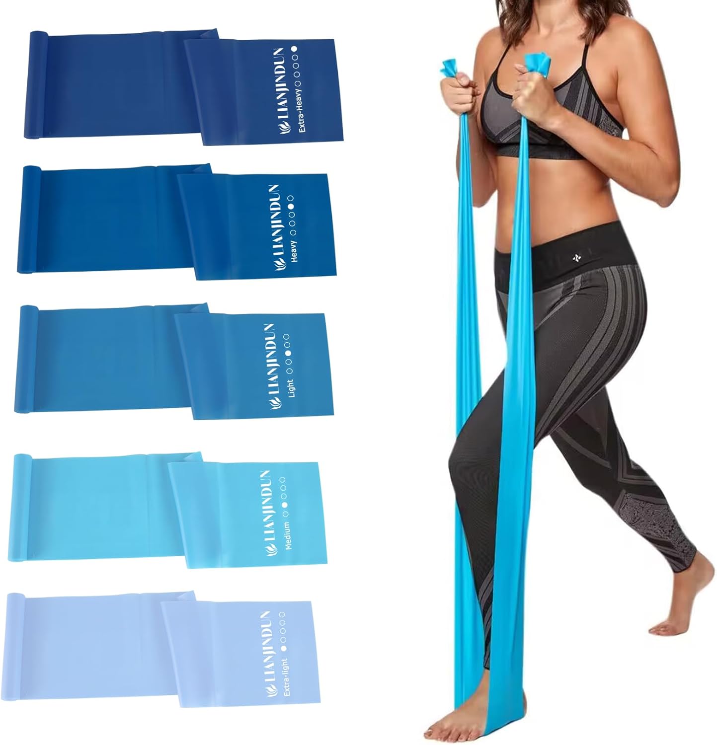Lianjindun 5-Piece Professional Resistance Bands - Latex-Free, Pilates Workout Bands