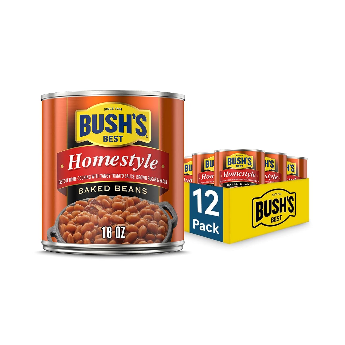 Bush's Best 8.3 oz Canned Original Baked Beans, Gluten Free, Low Fat, Plant Based Protein, Fiber, Pack of 12