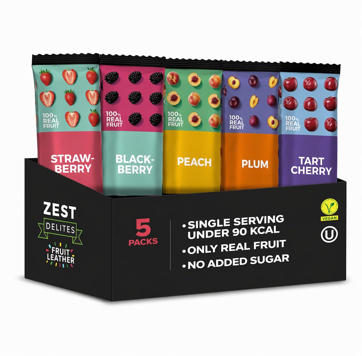 Fruit Snacks by Zest Delites, Vegan Apple-Based Strips, 50 Pieces, 0.88 oz Each