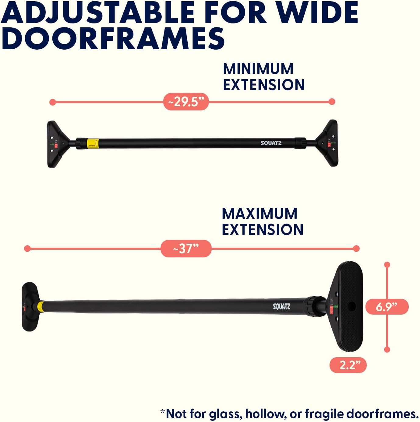 Squatz Adjustable Doorway Pull-Up Bar with Level, Locking Mechanism & Foam Grips