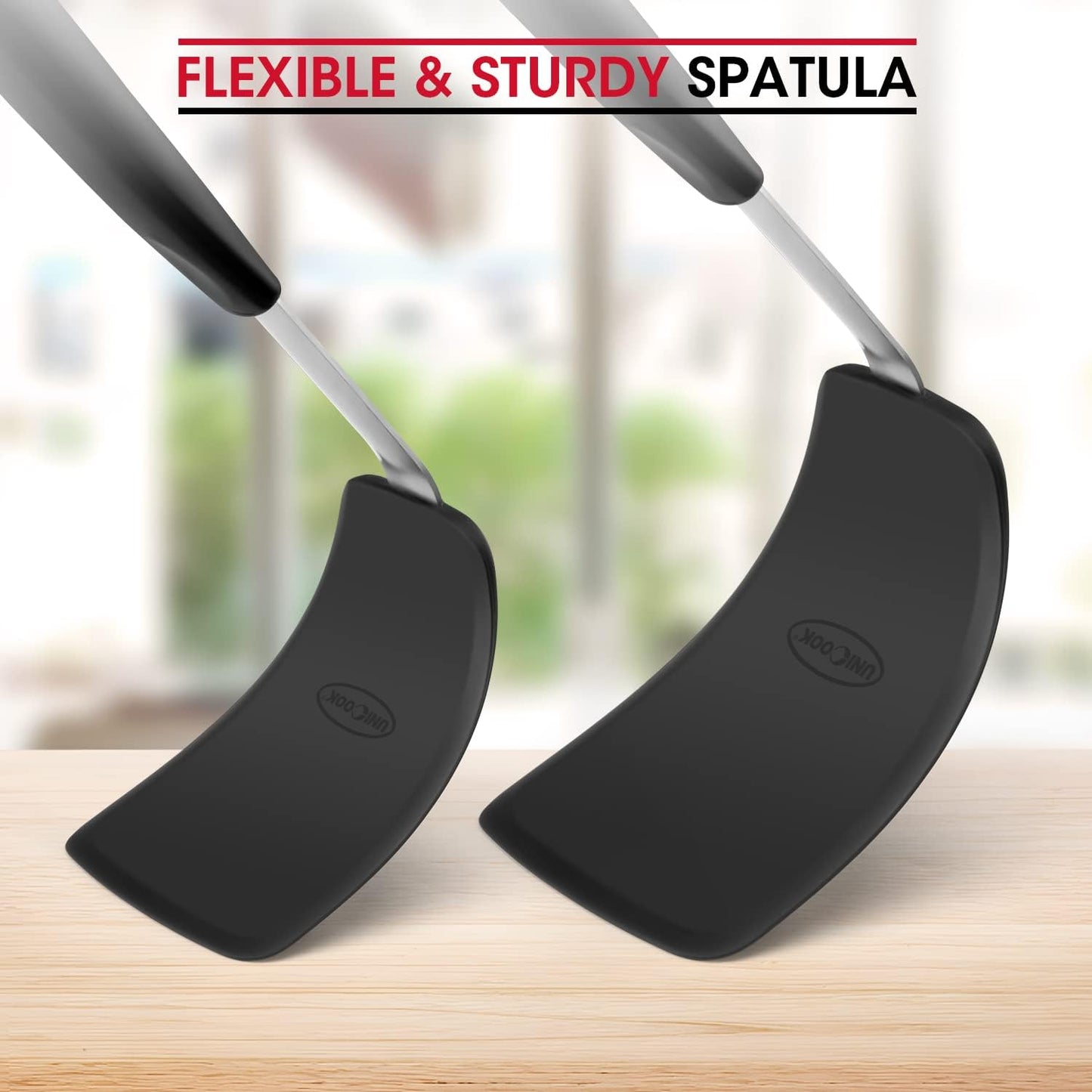 Unicook 2 Pieces Flexible Silicone Spatula Set for Kitchen Use, Food Grade | Flexible and Heat Resistant Head, Sturdy Construction, Non-Stick Safe, Non-slip Grip, Easy Care, Versatile Cooking Tasks