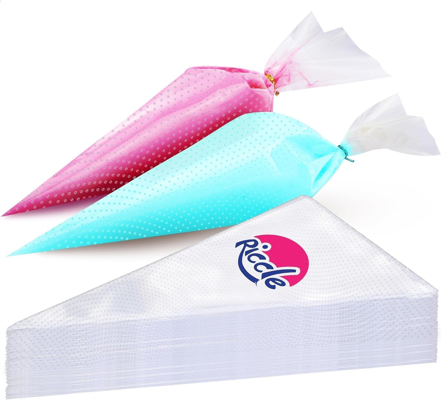 Riccle Piping Bags and Tips Set, 11.8 Inch 100 Anti Burst Piping Bags, 124 Pcs Cake Decorating Kit with 16 Piping Tips, 1 Reusable Pastry Bags, 3 Cake Scrapers, 2 Couplers, and 2 Icing Bags Ties