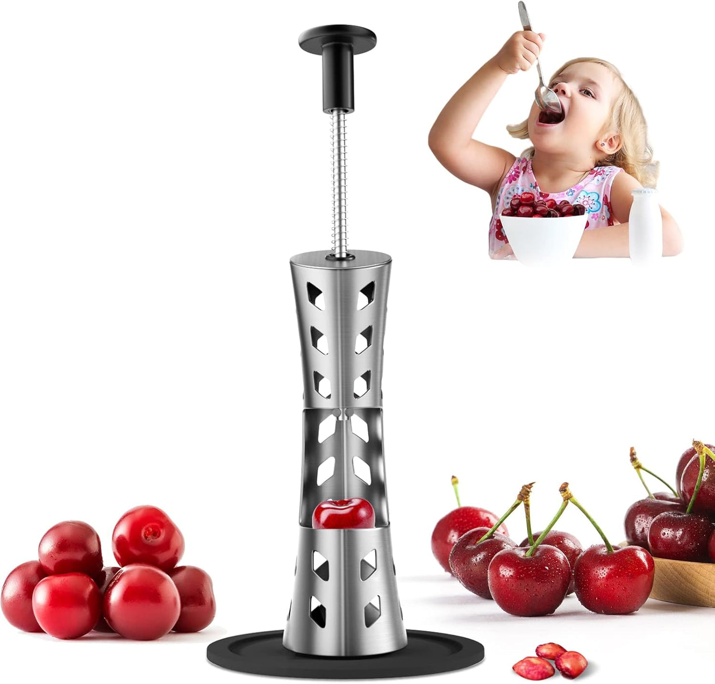 7 in 1 Cherry Pitter Tool for Multiple Cherries Seed Remover Quick and Effortless Removal Suitable for kitchen, Save Time & Space for Making Cherry Jam
