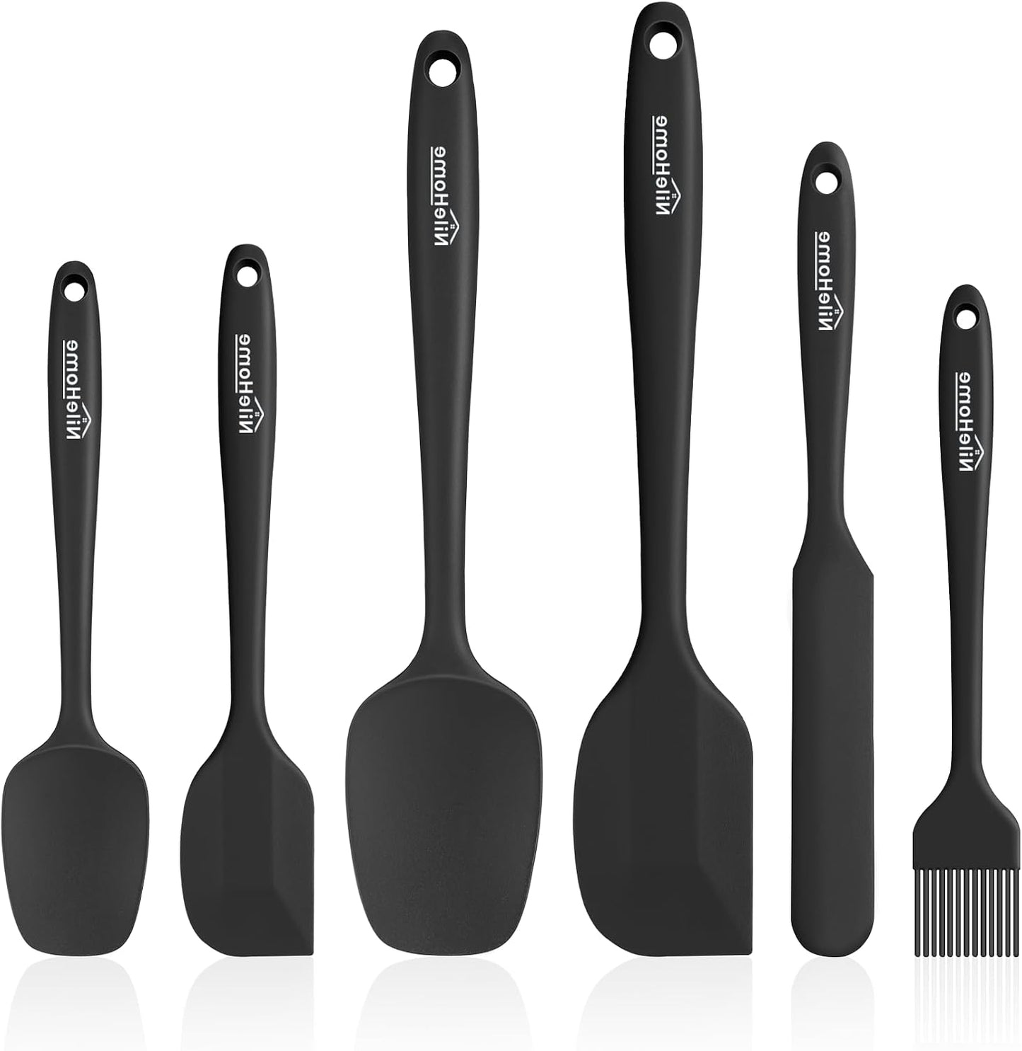 NileHome Silicone Spatula Set, 6 Pieces Food Grade Kitchen Utensils with Silicone Brush Heat Resistant Up to 600°F Dishwasher Safe BPA-Free Rubber Spatula for Scraping, Baking, Cooking, Mixing-Black