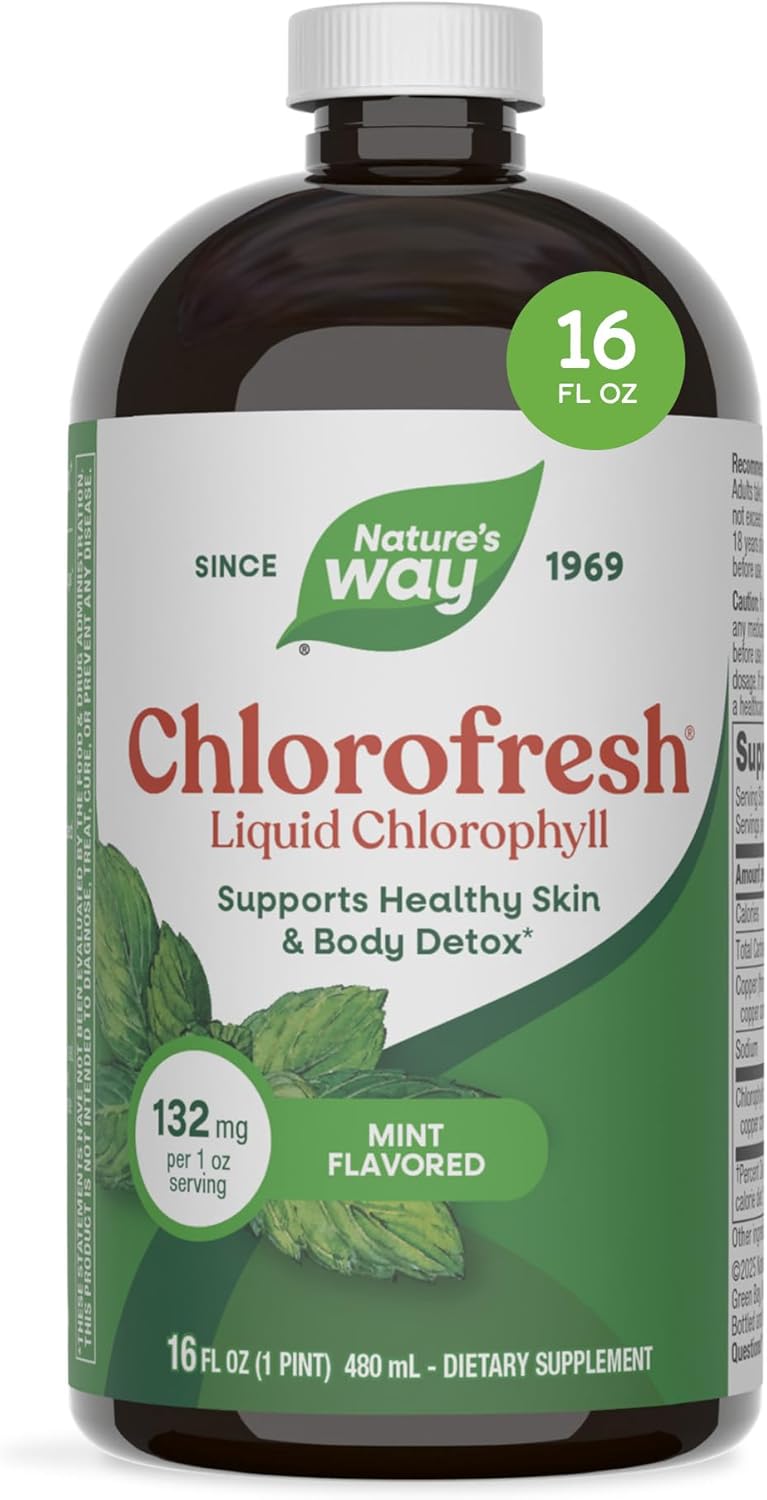 Nature's Way Chlorofresh Liquid Chlorophyll, Chlorophyllin Copper Complex, Internal Deodorant Supplement, Supports Healthy Skin and Detox Pathways*, Mint Flavored, 16 fl oz